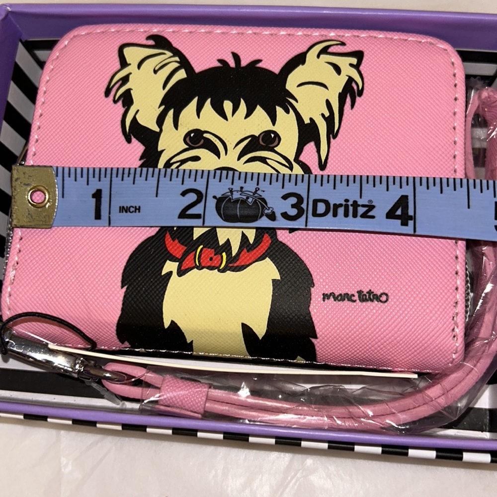 Marc Tetro Yorkie Terrier Pink Zip Around Small Wristlet Wallet NIB - Picture 6 of 7